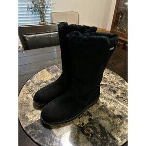EMU Australian Suede Outer With Sheepskin Lining Boots Womens 7 Mens 6 Black EUC